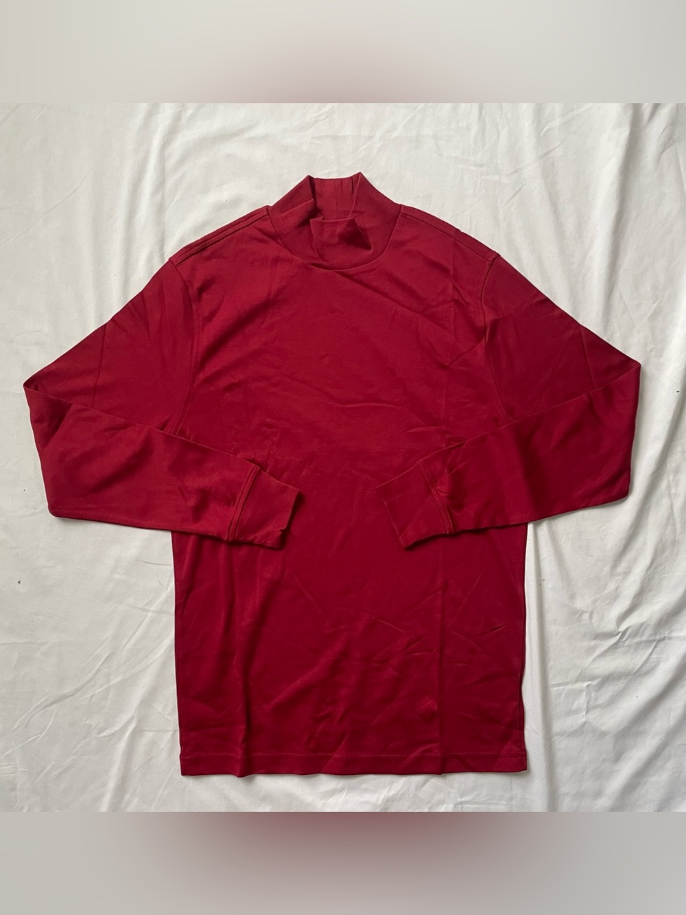 Lands' End Men's Red Solid Mock Neck Long Sleeve Cotton Knit T-Shirt Size S
